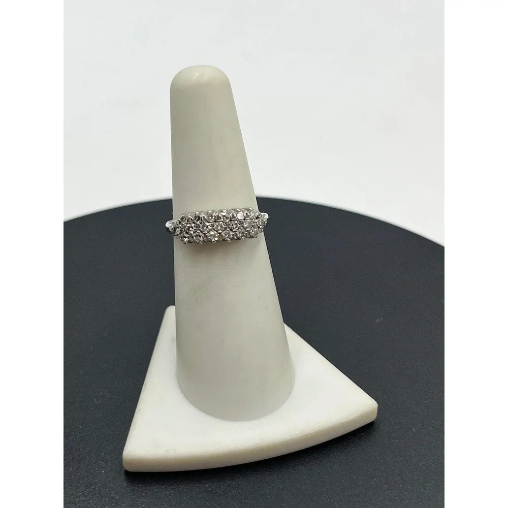 LAH 14K Vintage White Gold Triple-Row Diamond Prong Round Cluster Ring Sz 6.5